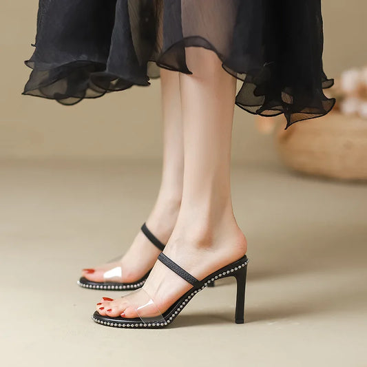 Female Sandal Black Shoes for Women High Heels All-Match Girls Sexy Beige High-heeled Comfort Fashion Low Real Back Strap Pumps