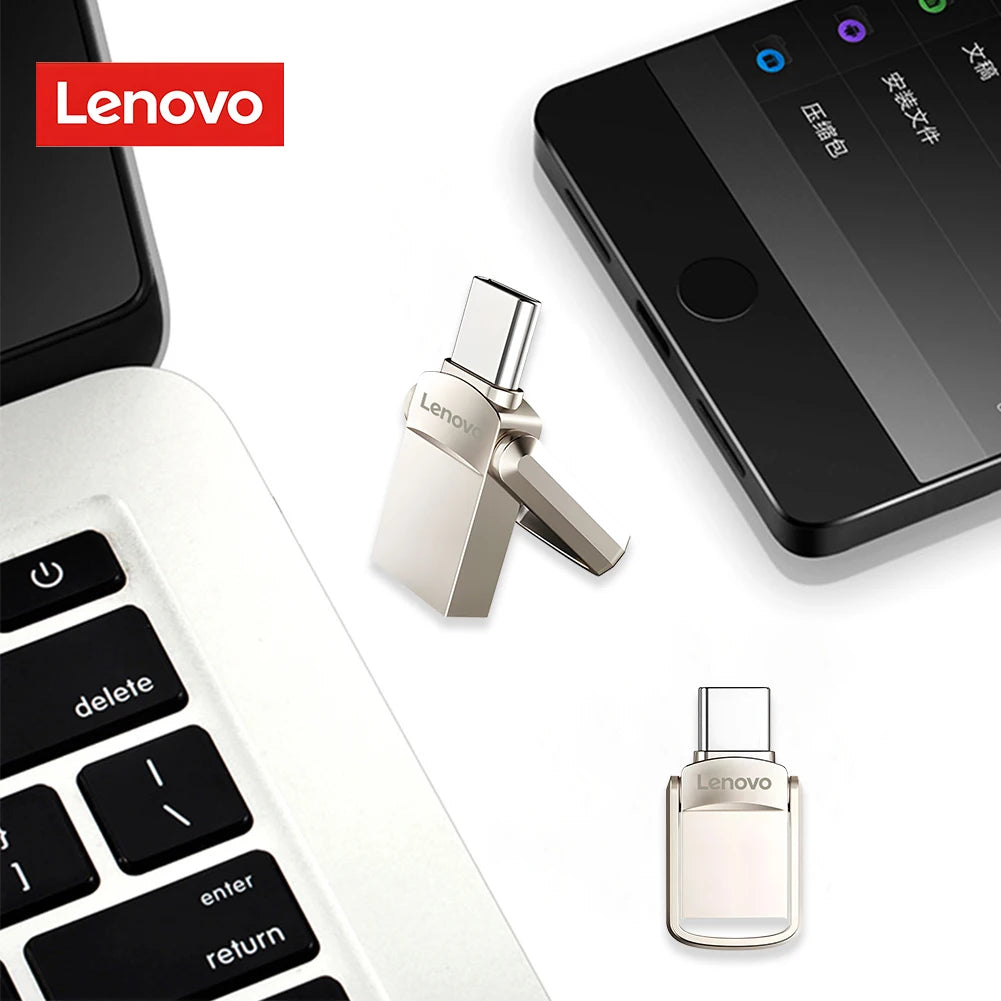 Original Lenovo 2TB Pendrive USB 3.1 Flash Drive Metal U Disk 2 IN 1 OTG 1024GB 128GB 512gb 1TB Pen Drives For Phone Computer
