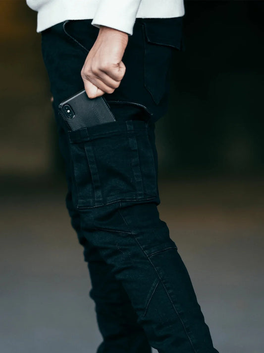 New Jeans Men Pants Wash Solid Color Multi Pockets Denim Mid Waist Cargo Jeans Plus Size Fahsion Casual Trousers Male Daily Wear