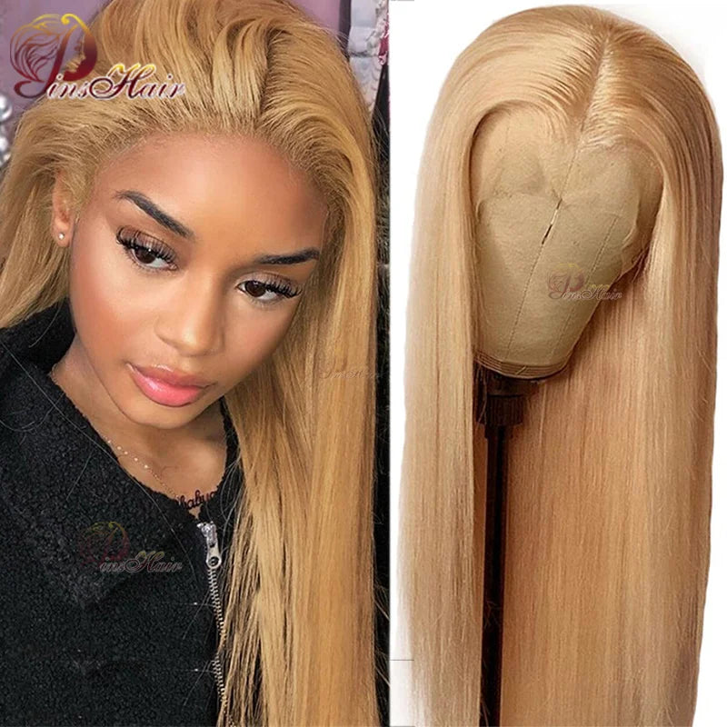 Honey Blonde Colored 13x6 Lace Front Wigs Human Hair Ginger Blonde Straight Lace Front Wigs #27 Colored Transparent Lace Wig