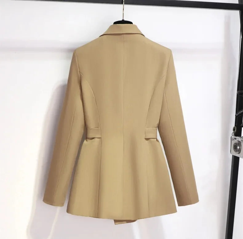Women's Blazer 2024 Autumn New Korean Fashion Stylish Tie Waist Jacket Unique Luxurious Outerwear for Women Medium Length Jacket