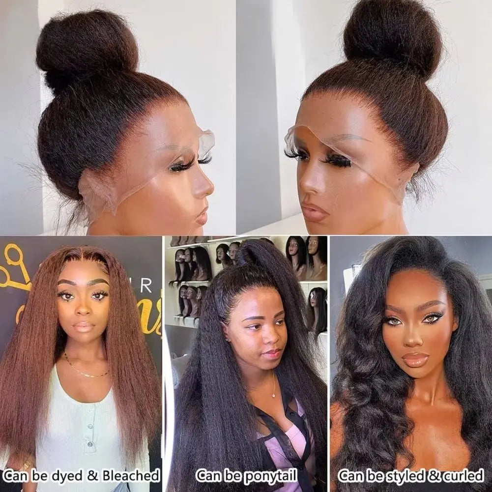 Kinky Straight Lace Front Wigs Human Hair 13x4 Yaki Straight Human Hair Lace Front Wigs Pre Plucked Transparent Wigs 12"-30"