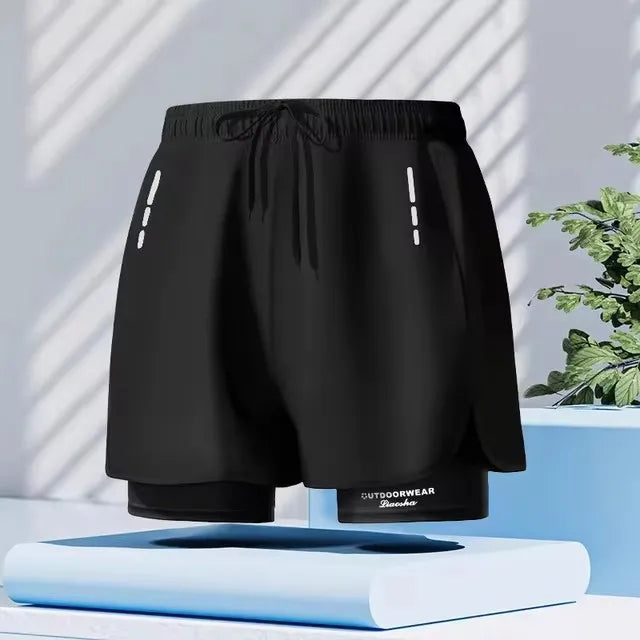 Men's Aloe Pants Athletic Shorts Two-Layer Swim Trunks: Quick-Drying, Stylish & Comfortably Fit for Beach, Pool & Hot Spring