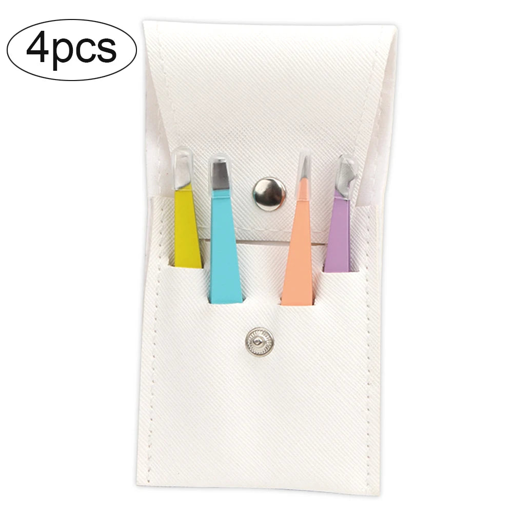 4/6Pcs Eyebrow Hair Removal Tweezers Set Brows Lashes Brows Face Trimming Forceps Scissors With Leather Case Beauty Makeup Tools