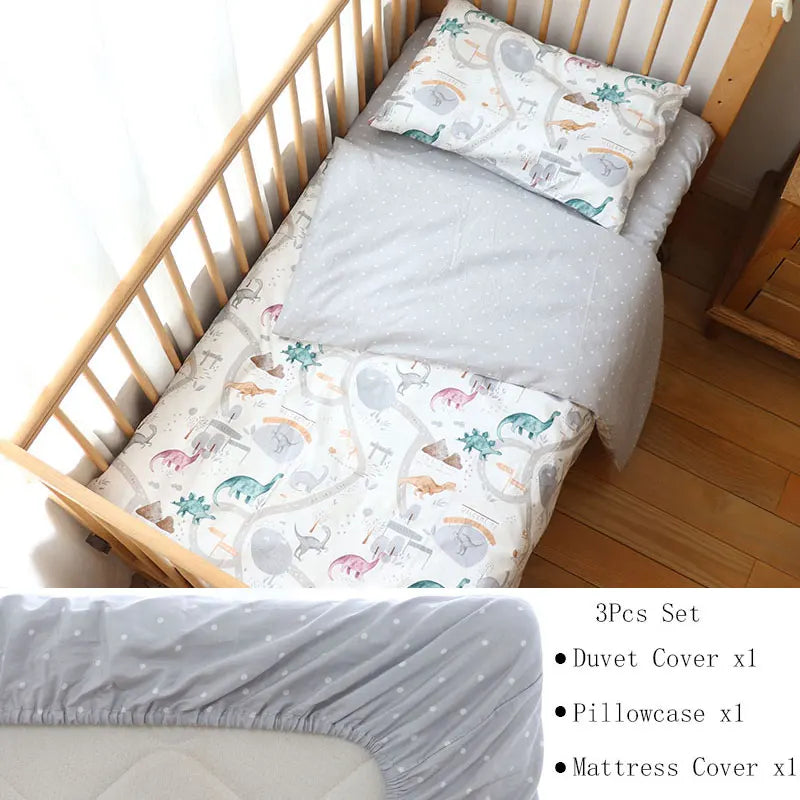 3Pcs Baby Bedding Set For Newborns Star Pattern Kid Bed Linen For Boy Pure Cotton Woven Crib Bedding Duvet Cover Pillocase Sheet