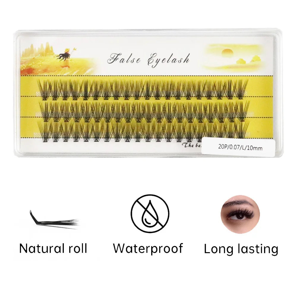 New 20D L-type Cluster Eyelash Natural Eyelashes Extension 1box/60 Bundle 3D Russian Indiviual Lashes DIY Makeup Tools Wholesale