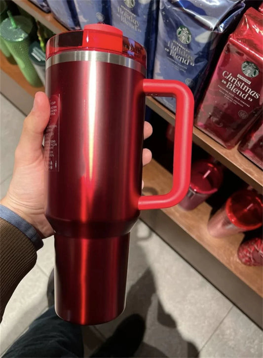40oz Red Tumblers With Handle Car Mugs Insulated Tumbler With Lids Straw Stainless Steel Coffee Tumbler Termos Cups