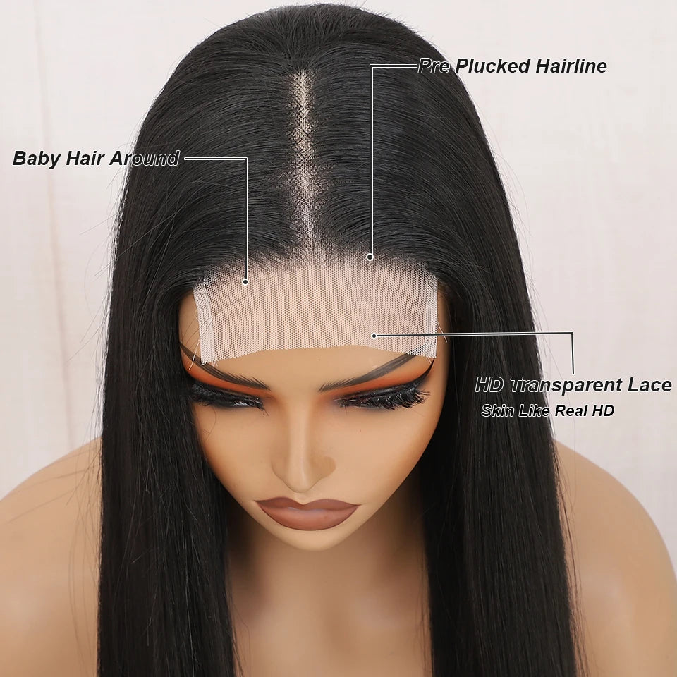 36Inches Straight 4X4 Lace Front Wigs 330Grams Blond 27/613 Chestnut Brown Bio Heat Resistant Fiber Pre Plucked Transparent Lace