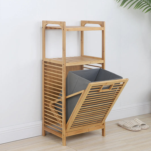 Bamboo Laundry Rack with Flip Basket, 2 Shelves, Scratch-Resistant, Large Capacity, Easy-to-Clean Design, Ideal for Home Storage