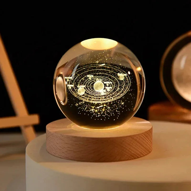 3D Crystal ball Crystal Planet Night Light DIY Laser Engraved Solar System Globe Astronomy Birthday Gift Home Desktop Decoration