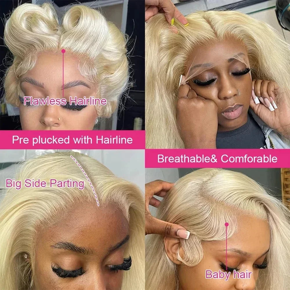 Blonde Body Wave Lace Front Wig HD Transparent Lace 13x6 Human Hair Wig 613 Pre Plucked Full Frontal Wigs For Black Women