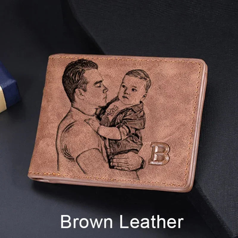 CEXIKA Personalized Photo Wallet Men Custom Engraving Picture & Text Short Wallets Husband Father's Day Gift Anniversary for Him