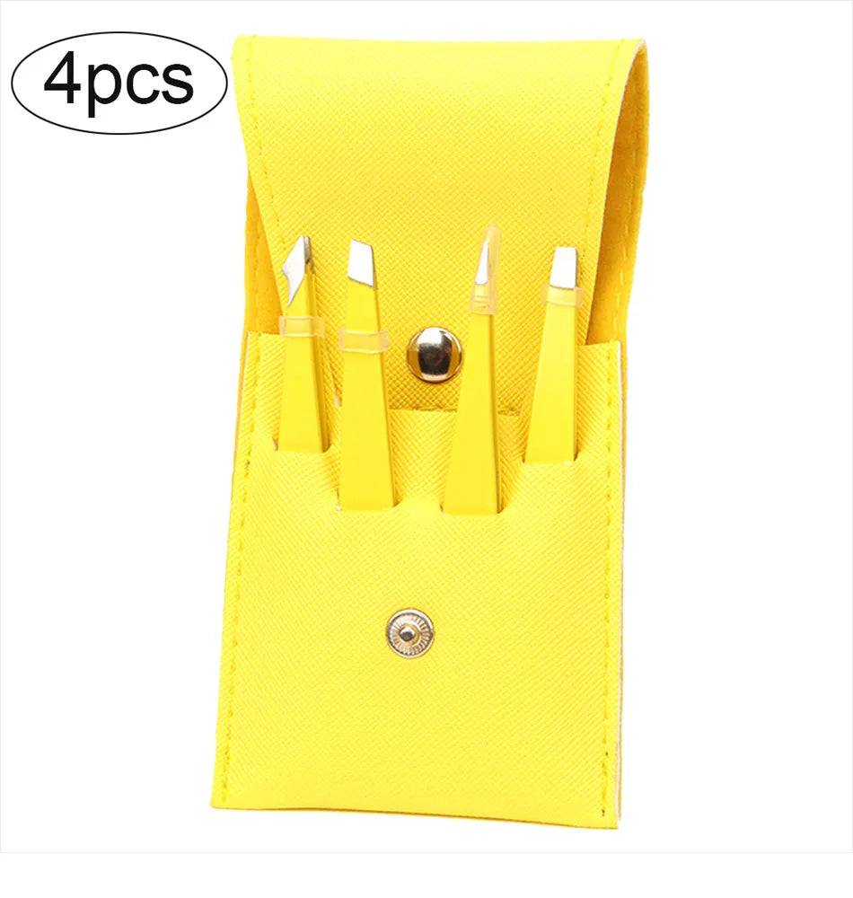 4/6Pcs Eyebrow Hair Removal Tweezers Set Brows Lashes Brows Face Trimming Forceps Scissors With Leather Case Beauty Makeup Tools