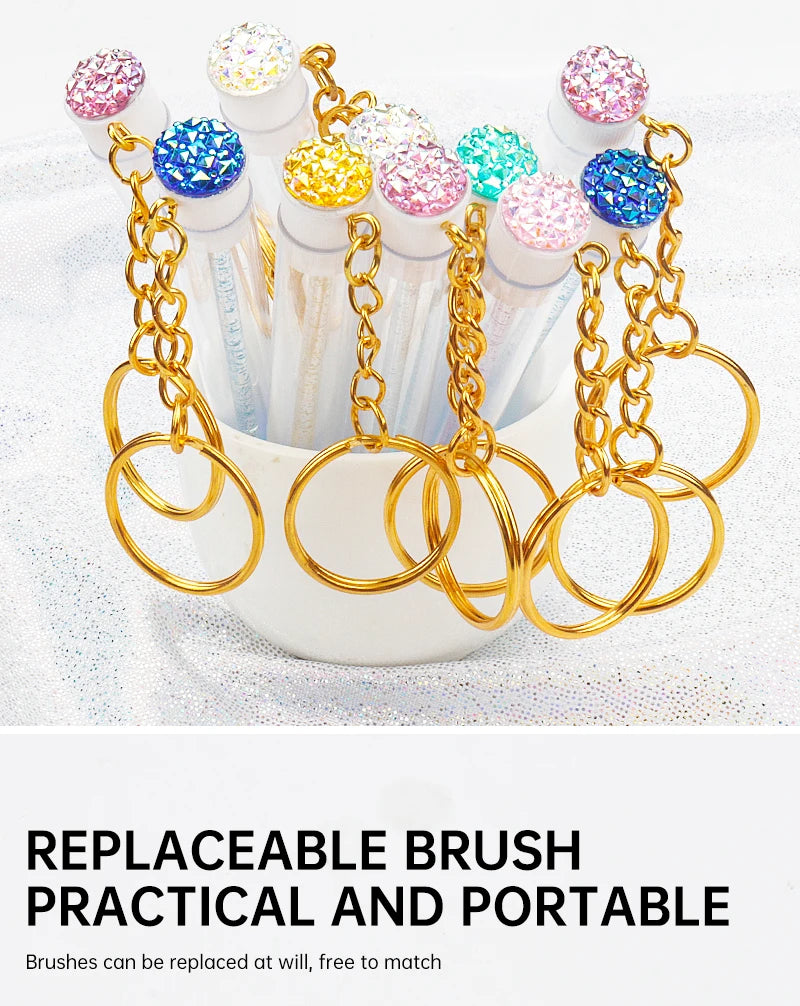10 Pcs Tube Eyelash Brush With Gold Keychain Glitter Mascara Wand For Women Lash Extension Micro Comb Container Makeup Tools