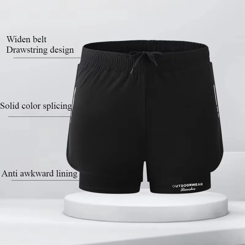 Men's Aloe Pants Athletic Shorts Two-Layer Swim Trunks: Quick-Drying, Stylish & Comfortably Fit for Beach, Pool & Hot Spring