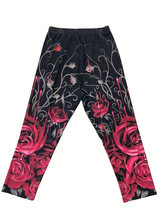 Plus Size 1XL-5XL Women's Fashion Home Leggings Women's Yoga Pants Floral Print Casual Seven-quarter Leggings