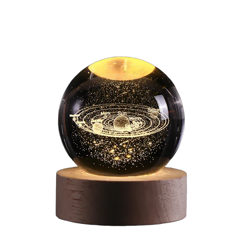 3D Crystal ball Crystal Planet Night Light DIY Laser Engraved Solar System Globe Astronomy Birthday Gift Home Desktop Decoration