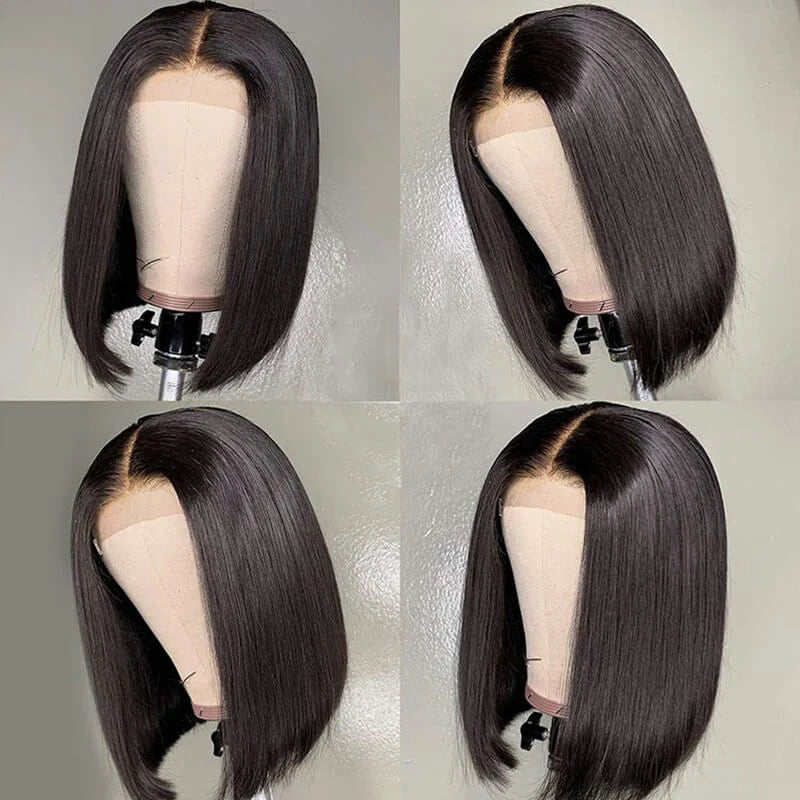 Bob Wigs Black Short Straight 180% Density  Bob Wig 4x4 Lace Wig 100% Remy Human Hair For Women Human Hair
