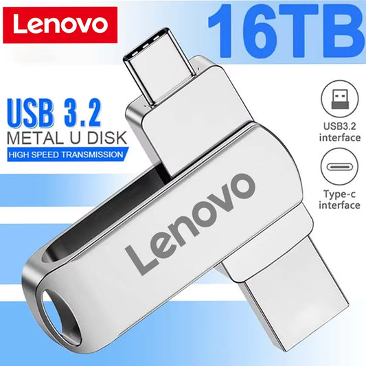 Lenovo 16TB USB 3.0 Flash Drive U Disk Type-C Interface High Speed Transfer 8TB 4TB Large Capacity Metal Pendrive Memoria Stick