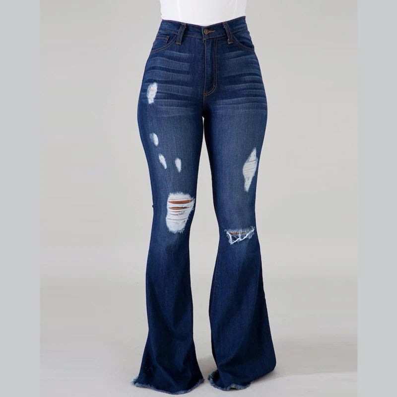 2025 Spring New High Waist Ripped Flared Jeans For Women Fashion Stretch Slim Denim Pants Casual Female Clothing S-3XL Drop Ship