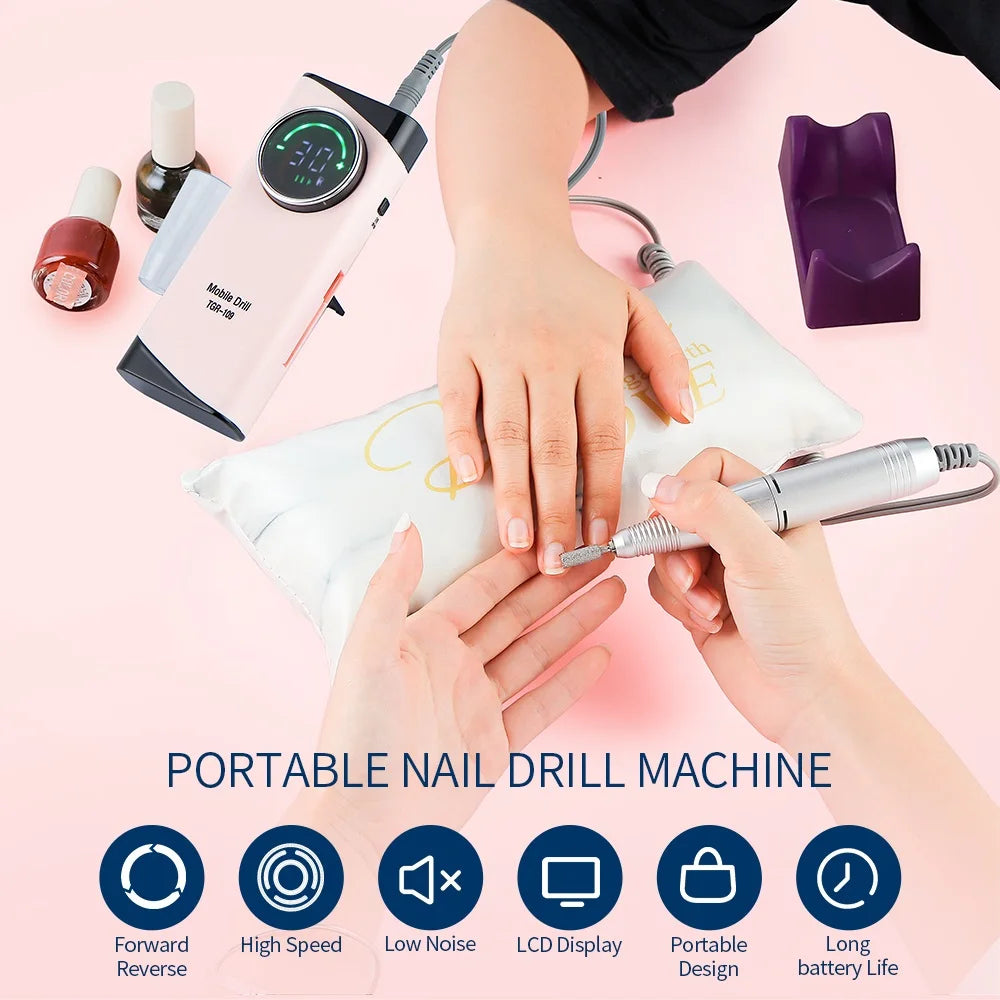 30000RPM Rechargeable Nail Drill Manicure Machine Professional Nail Gel Polishing Remover Cordless Drill Set Nail Art Low Voice