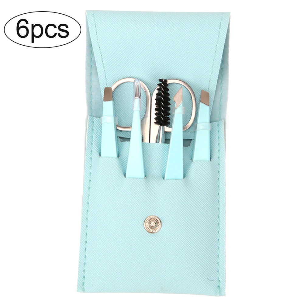 4/6Pcs Eyebrow Hair Removal Tweezers Set Brows Lashes Brows Face Trimming Forceps Scissors With Leather Case Beauty Makeup Tools