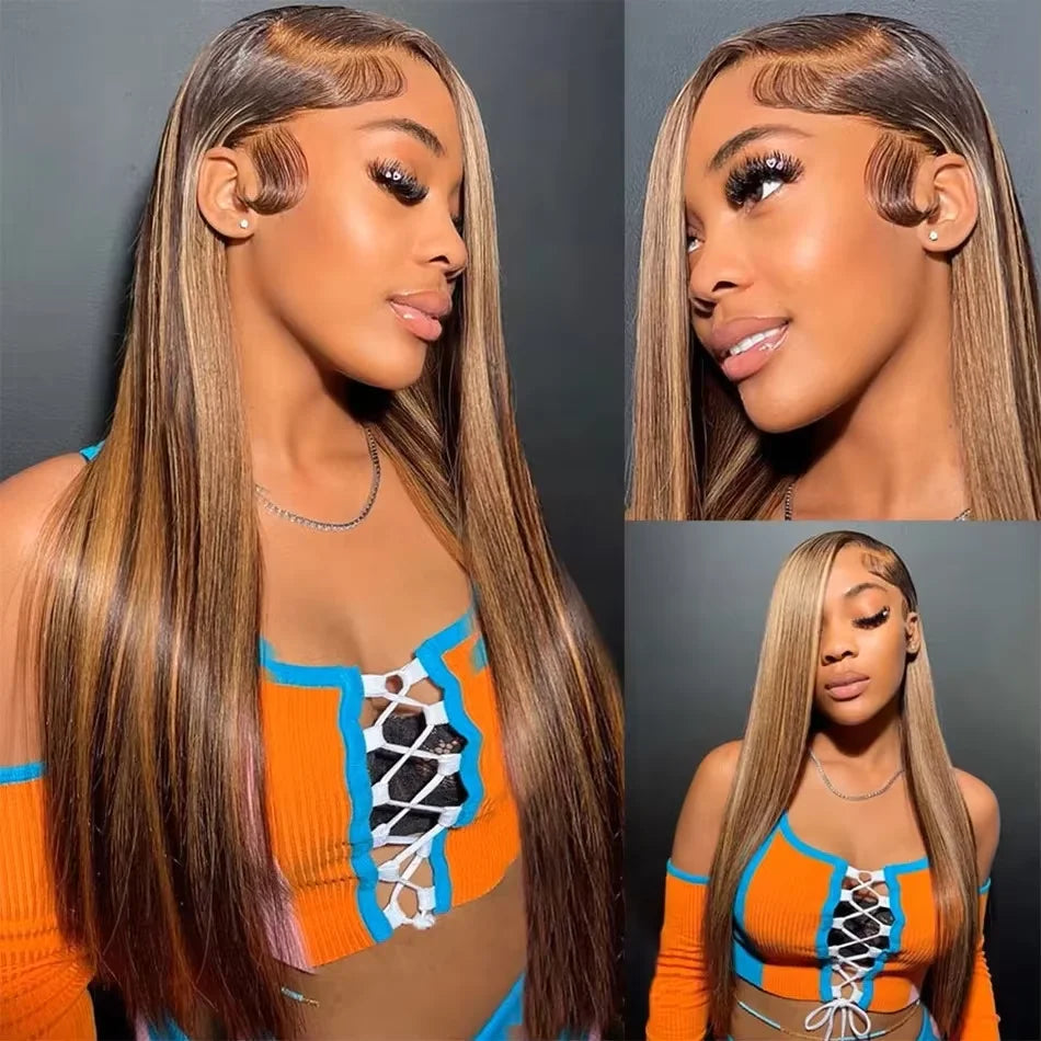 30 32 Inch 4/27 Highlight Straight Wigs Human Hair Lace Frontal Wig HD Lace Wig 13X6 Human Hair 13X4 Lace Front Remy Wig 180%