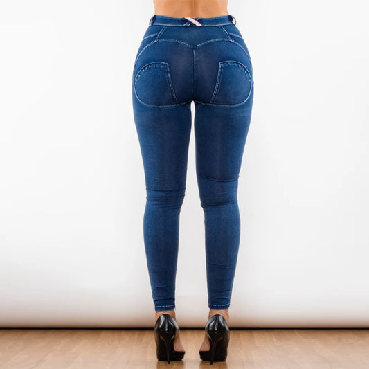 Shascullfites Women's Melody Blue Washed Ripped Jeggings Push-Up Butt Booty Jeans Middle Waist Female Fashion Pants
