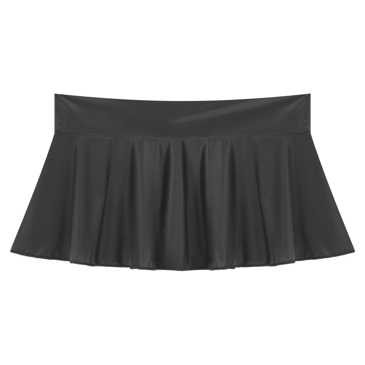 Womens Glossy Mini Skirts Solid Color Shiny Low Rise Elastic Waistband Pool Party Nightclub Ruffled Skirt Bikini Cover Ups