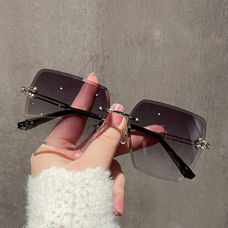 2024 Trendy Polygonal Gradient Men Sunglasses New Frameless Cut Edge Sunglasses for Women Sunscreen and Shading Sunglasses
