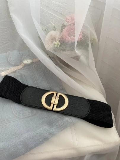 Women Skinny Elastic Belt Ladies Fashion Alloy Buckle Plus Size Stretchy Wide Waist Belt for Dresses