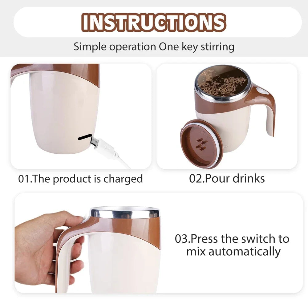 Automatic stirring cup portable rechargeable stainless steel rotating stirring coffee and milkshake cup suitable for home travel