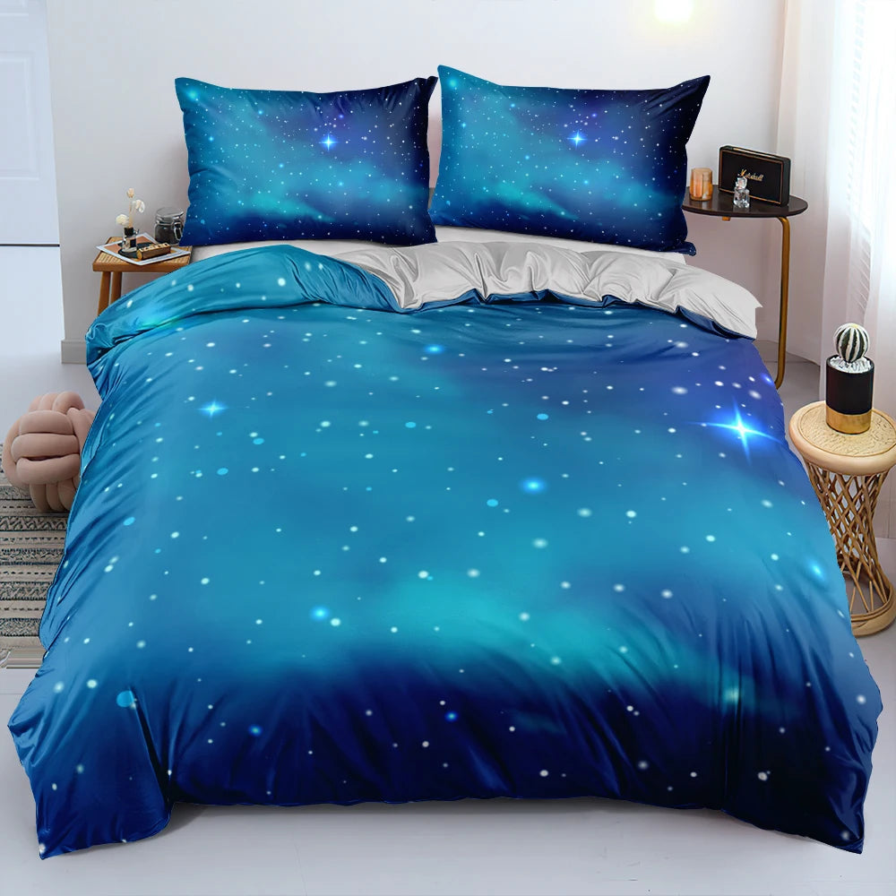Luxury Galaxy Dark Blue Bedding Set Twin Full Queen King Size Duvet/Quilt Cover Set Shining Stars Starry Sky Comforter Cover