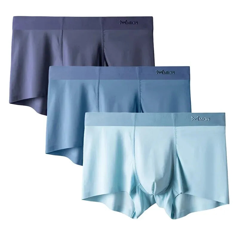 MiiOW 3Pcs Sexy Seamless Boxer Men Underwear Ice Silk Graphene Antibacterial Boxershorts Underpants Panties Underware Trunks 5XL