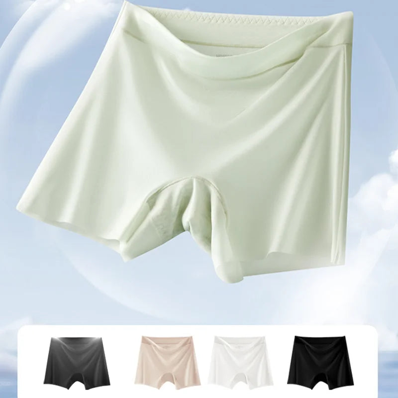 1pcs Summer Ice Silk Ultra-thin Quick-drying Boxer Brief Women Seamless High waist Panties Plus Size Female Safety Underwear