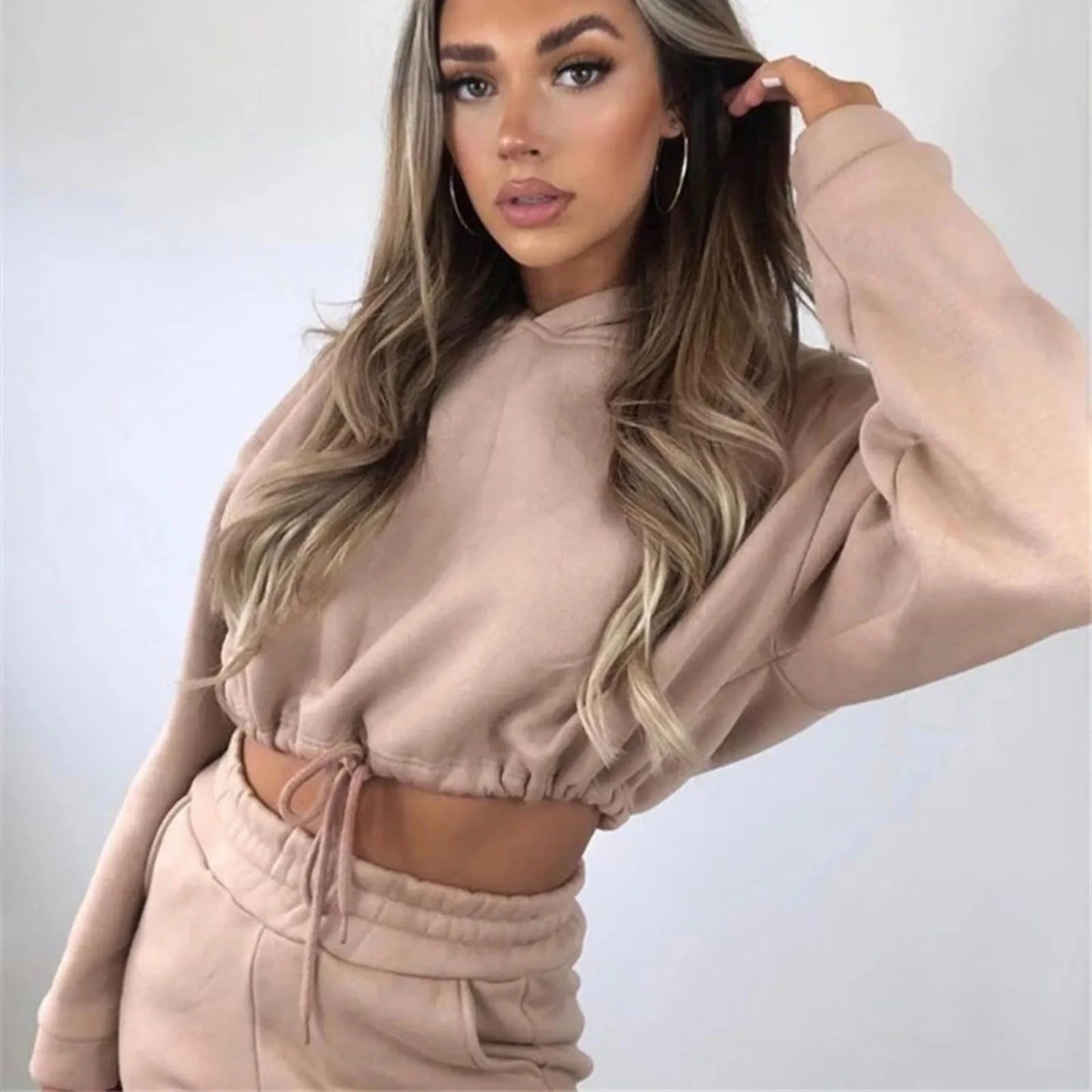 Winter Tracksuit Women Two Piece Set - Oversized Hoodie Sweatpants Solid Color Sportswear Suit |Casual Sweatshirt Trouser Set