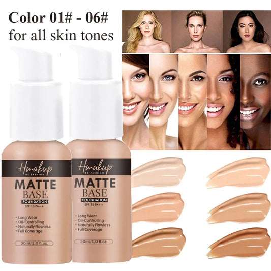 30ml Matte Liquid Foundation 6 Colors Natural Concealer Oil Control Waterproof Lasting Full Coverage Facial Base Makeup Cosmetic