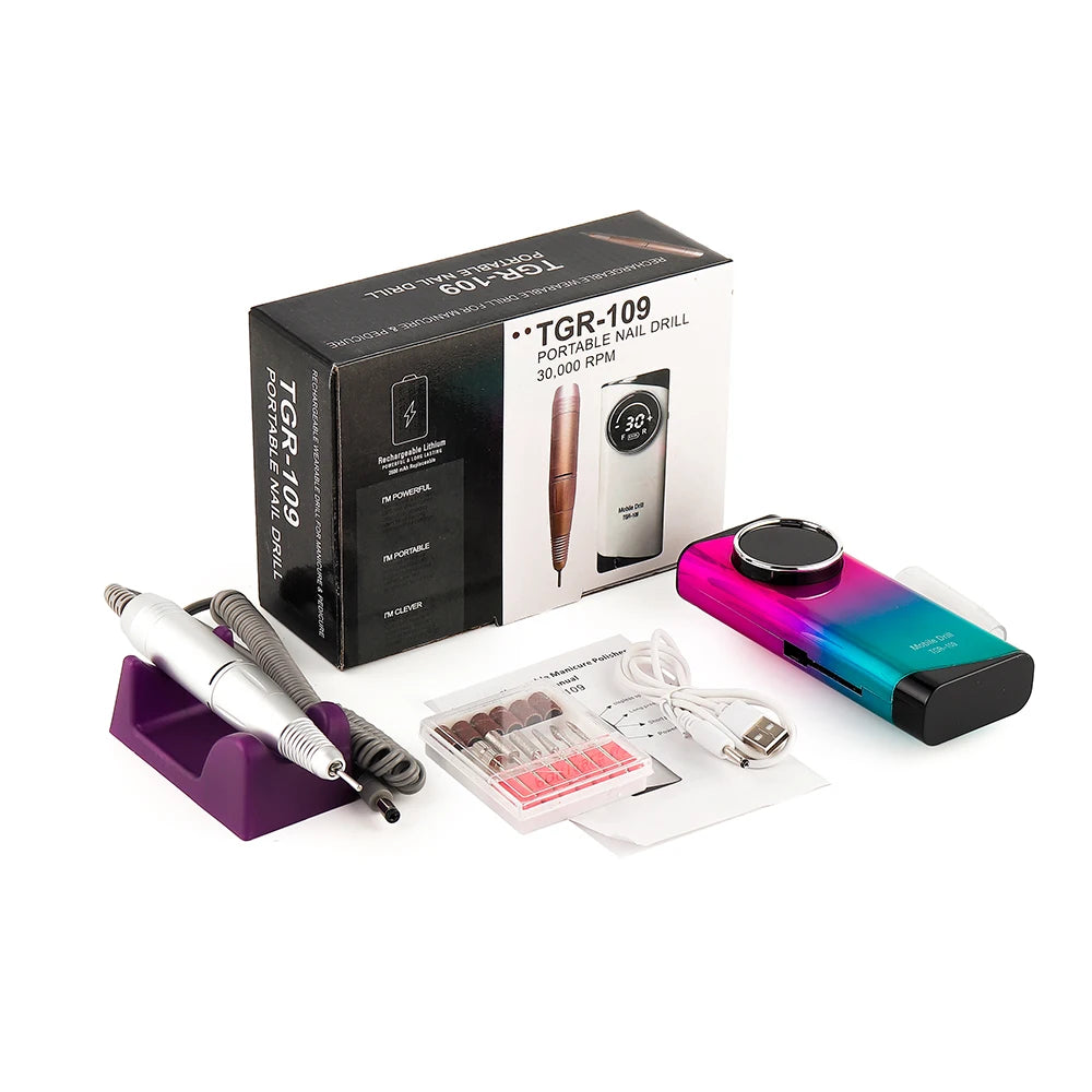 30000RPM Rechargeable Nail Drill Manicure Machine Professional Nail Gel Polishing Remover Cordless Drill Set Nail Art Low Voice