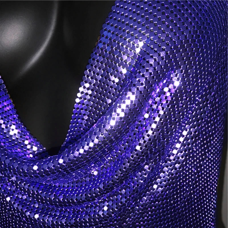 AKYZO Women 2025 Sexy Metal Sequined Tank Camis Summer Gold Silver Backless Cropped Glitter Beach Club Show Wear Tank Tops