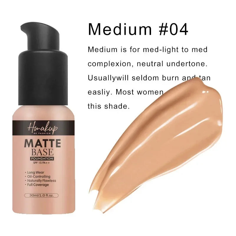 30ml Matte Liquid Foundation 6 Colors Natural Concealer Oil Control Waterproof Lasting Full Coverage Facial Base Makeup Cosmetic