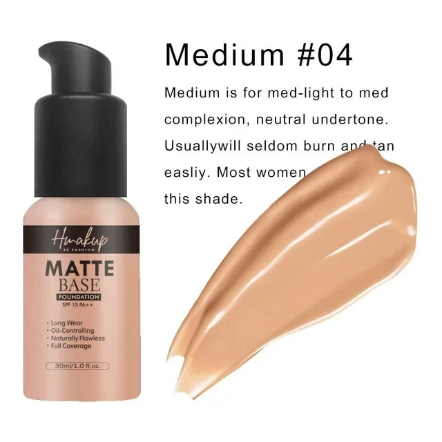 30ml Matte Liquid Foundation 6 Colors Natural Concealer Oil Control Waterproof Lasting Full Coverage Facial Base Makeup Cosmetic