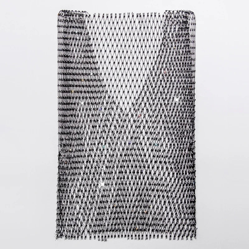 New Sexy Mesh Crop Tops for Women Summer Rhinestones Fashion Party Club See Through Fishnet Tank Hollow Out Backless Top