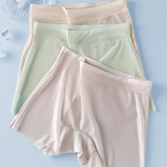 1pcs Summer Ice Silk Ultra-thin Quick-drying Boxer Brief Women Seamless High waist Panties Plus Size Female Safety Underwear