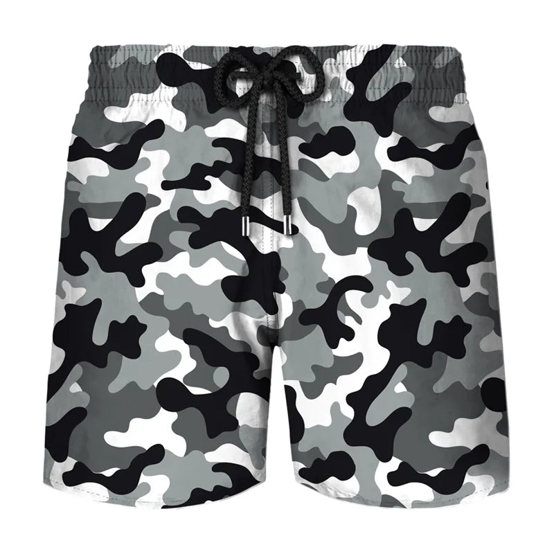 Camouflage Graphic Beach Shorts Men 3D Camo Gothic Skull Printed Swimming Trunks Sohier Army Vetern Military Fashion Short Pants