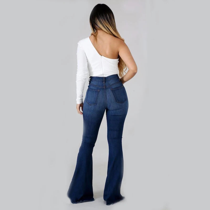 2025 Spring New High Waist Ripped Flared Jeans For Women Fashion Stretch Slim Denim Pants Casual Female Clothing S-3XL Drop Ship