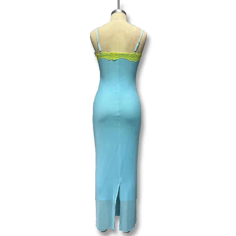 Sexy Long Dress Women's European American Style Summer New Arrival Lace Trimmed Tank Dress Sleeveless For All Occasions