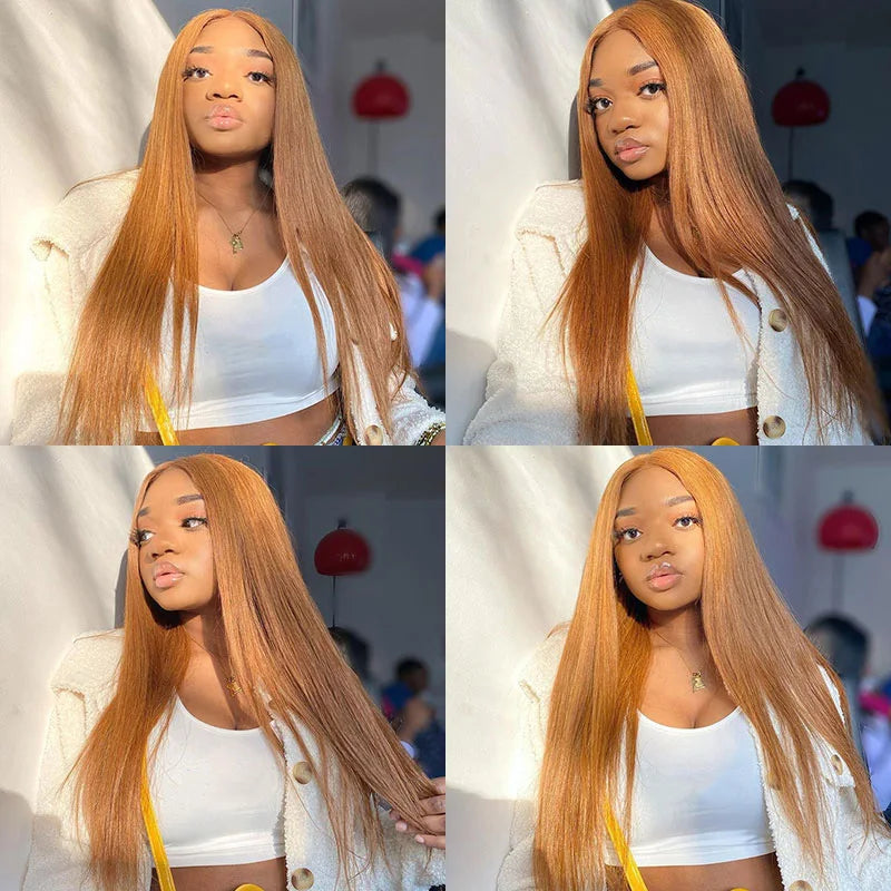Honey Blonde Colored 13x6 Lace Front Wigs Human Hair Ginger Blonde Straight Lace Front Wigs #27 Colored Transparent Lace Wig