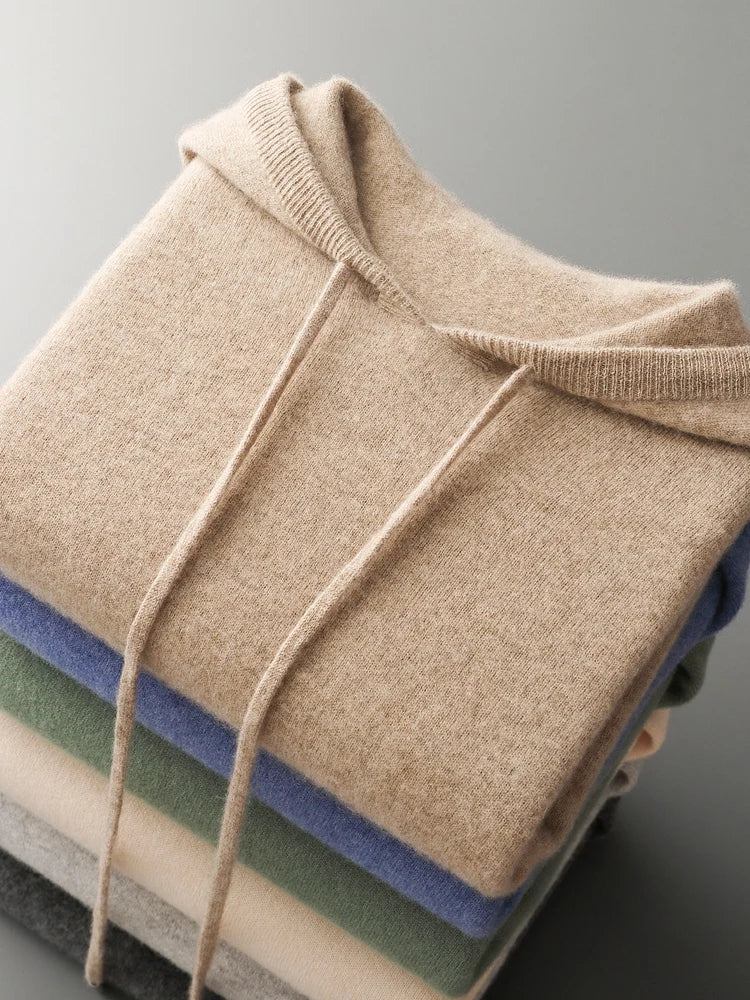 High Quality Men's Hoodies Spring Autumn Pullover Sweater Smart Casual 100% Merino Wool Knitwear Comfort Korean Popular Clothes