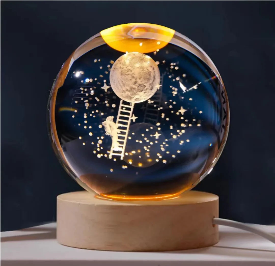 Luminous Crystal Ball LED Night Light Saturn Solar System 3D Moon Table Lamp USB Bedroom Atmosphere Lamp for Birthday Kid Gift