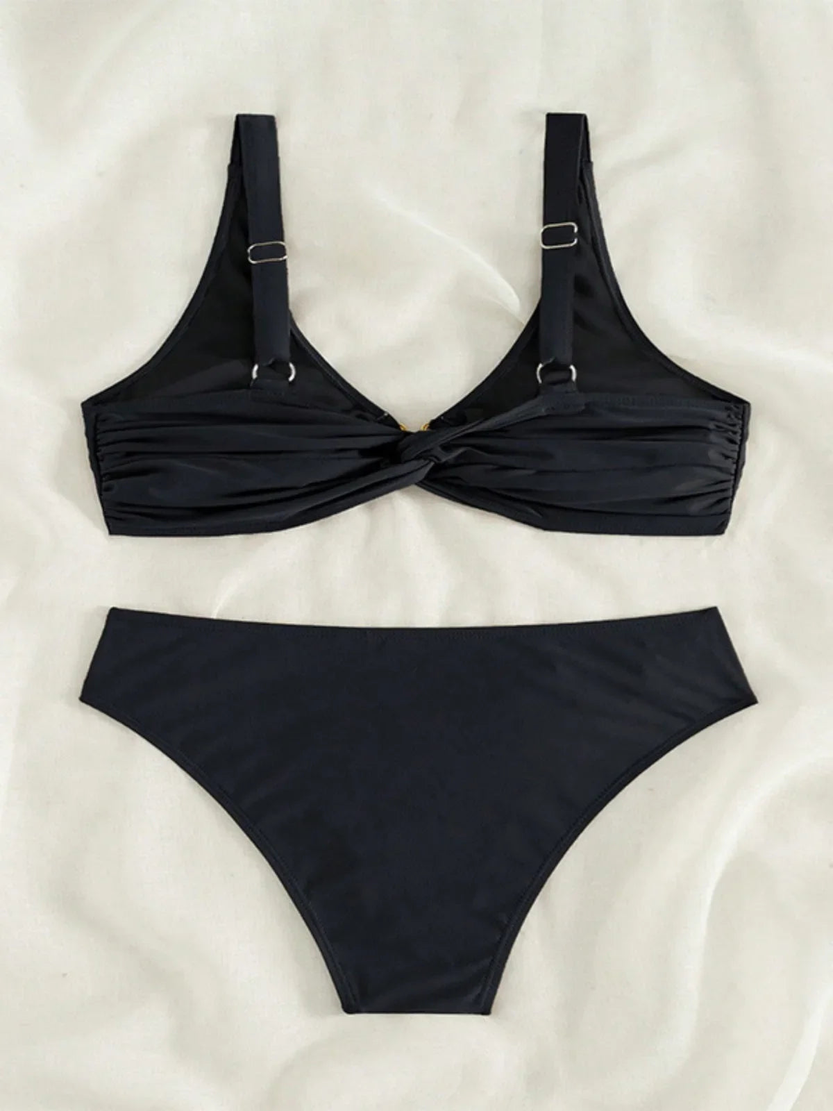 Black Two Piece Swimsuit 2024 Women's Shell Decoration Bikini Solid Color High Waist V-neck Backless Beach Vacation Swimwear New